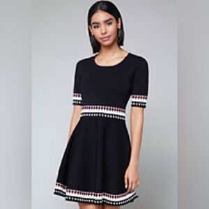 BEBE A-Line Black Mini Dress with Red & White Trim